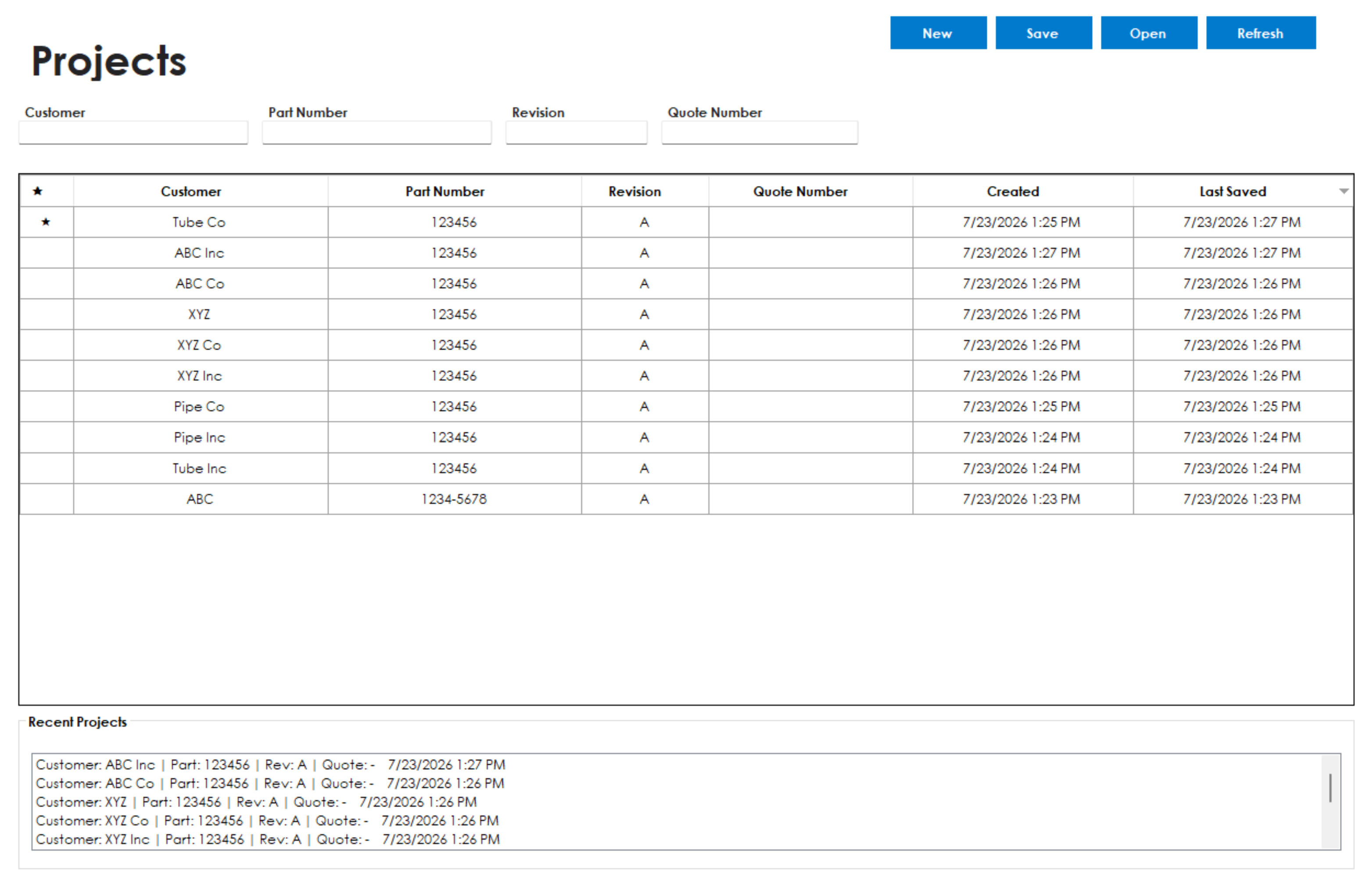 Projects screenshot